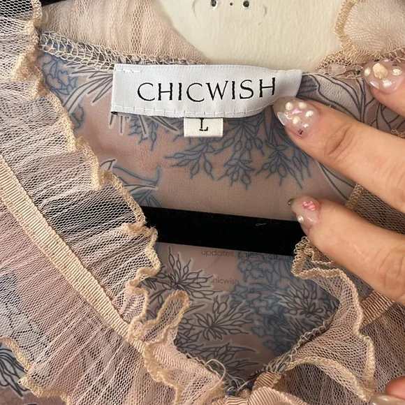 Chicwish- Floral Pleated Dress With Ruffle Detail - L - Picture 9 of 15